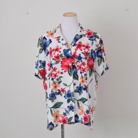 Vintage Floral 1990s Polyester Button Down Blouse size XL - Picture 9 of 10